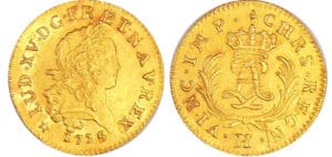 Louis XV (1715-1774) - Louis d’or Mirliton aux palmes longues - 1725 H (La Rochelle) Monnaie du trésor de chameau