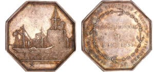 Jeton en argent - Compagnie anonyme des paquebots à vapeur du finistére, Havre 1855