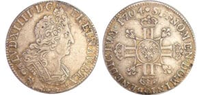 Louis XIV (1643-1715) - ¼ d'écu aux 8 L, 2ème type - 1704 9 (Rennes)