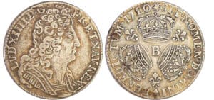 Louis XIV (1643-1715) - ¼ d'écu aux 3 couronnes - 1710 B (Rouen)