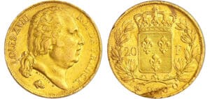 Louis XVIII (1815-1824) - 20 francs au buste nu 1820 Q (Perpignan)
