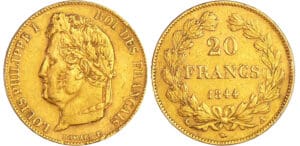 Louis-Philippe Ier (1830-1848) - 20 francs tête laurée 1844 A (Paris)