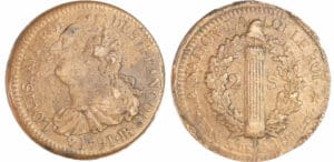 Constitution (1791-1792) - 2 sols au faisceau type FRANCOIS 1791 BB (Strasbourg)