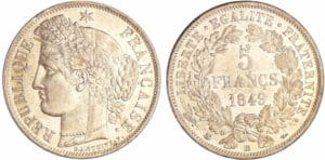 Deuxième république (1848-1852) - 5 francs Cérès 1849 BB (Strasbourg)