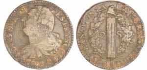 Constitution (1791-1792) - 2 sols au faisceau type FRANCOIS 1792 Q (Perpignan)