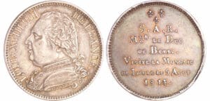 Louis XVIII (1815-1824) - Visite du duc de Berry à la monnaies de Lille 5 Aout 1814 - Module de la 5 francs 1814