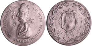 France - Révolution - Médaille populaire au portrait du père Duchêne, personnage imaginaire s’insurgeant contre les injustices, emblème du journal quotidien du même nom, 1789