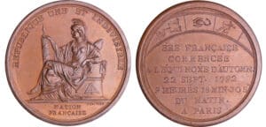 France - Révolution - Médaille république une et indivisible. Médaille par Duvivier commémorant la naissance de l'ère républicaine le 22 septembre 1792