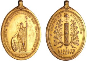 France - Révolution - Commission de surveillance des séquestres. Insigne porté par les agents de surveillance des séquestres, établi à Lyon en 1793