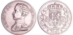 Henri V Comte de Chambord (1820-1883) - 5 francs 1831 épreuve en étain