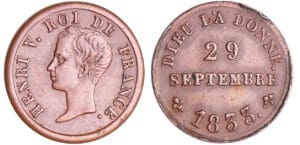 Henri V Comte de Chambord (1820-1883) - Médaillette au module du 1/2 franc 1833