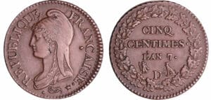 Directoire (1795-1799) - 5 centimes Dupré - grand module - An 7/5 D (Lyon) lévrier décalé