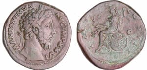 Marc Aurèle - Sesterce (172, Rome) - Rome assise