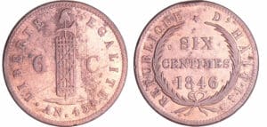 Haïti, république - 6 centimes l'An 43 (1846)