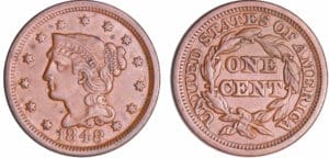 Etats-Unis - Cent, Braided hair 1848