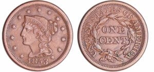 Etats-Unis - Cent, Braided hair 1853