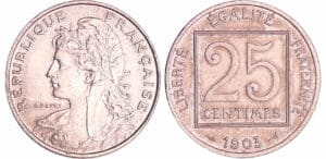 Troisième république (1871-1940) - 25 centimes Patey 1903 piéfort en maillechort