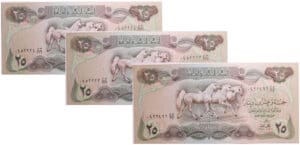 Irak - Lot de 3 billets, 25 dinars 1980, 25 dinars 1982 (x2)