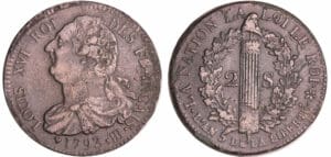 Constitution (1791-1792) - 2 sols au faisceau type FRANCAIS 1793 BB (Strasbourg)