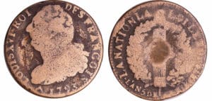 Constitution (1791-1792) - 2 sols au faisceau type FRANCOIS 1793 R (Orléans)