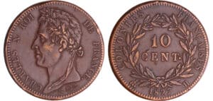 Charles X - Emission générale pour les colonies - 10 centimes 1827 H (La Rochelle)
