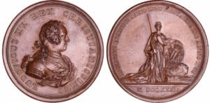 Louis XV - Médaille - Reconstruction de la ville de Rennes incendiée, par Röettiers, 1732 Paris