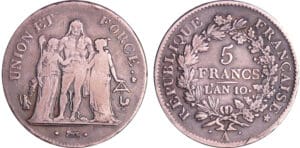 Consulat (1799-1804) - 5 francs Hercule union et force An 10 A (Paris)