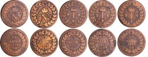 Napoléon 1er (1804-1814) et Louis XVIII (1815-1824) - 5 monnaies du Blocus de Strasbourg 1814 et 1815