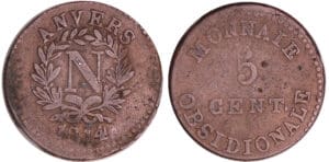 Napoléon 1er (1804-1814) - 5 centimes Siège d'Anvers 1814 tranche cannelée