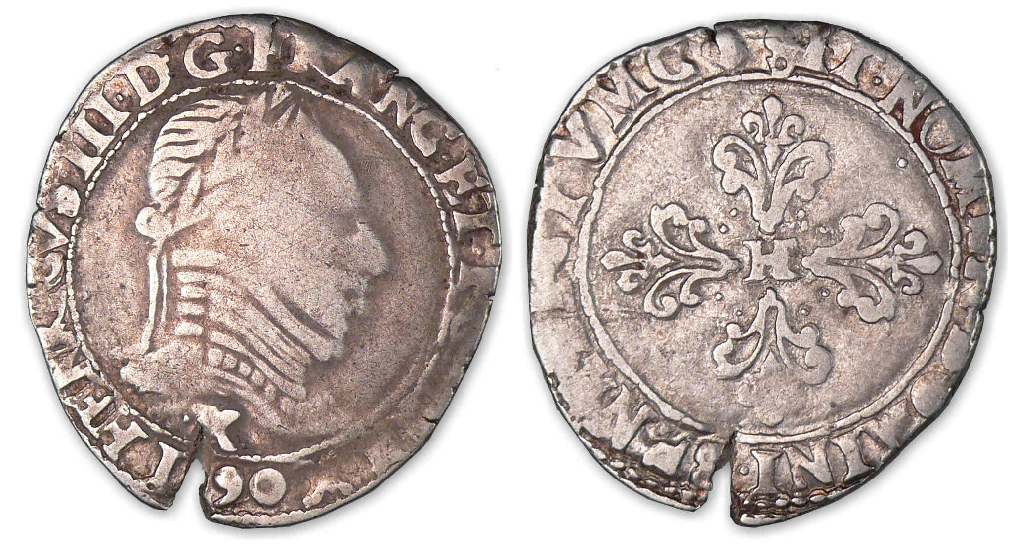 Henri III - Ligue - Demi-franc au col plat 1590 K (Saint-Lizier) Henri III - Ligue - Demi-franc au col plat 1590 K (Saint-Lizier)