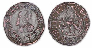 Franche-Comté - Philippe II - Double de cuivre 1591 (Dole)