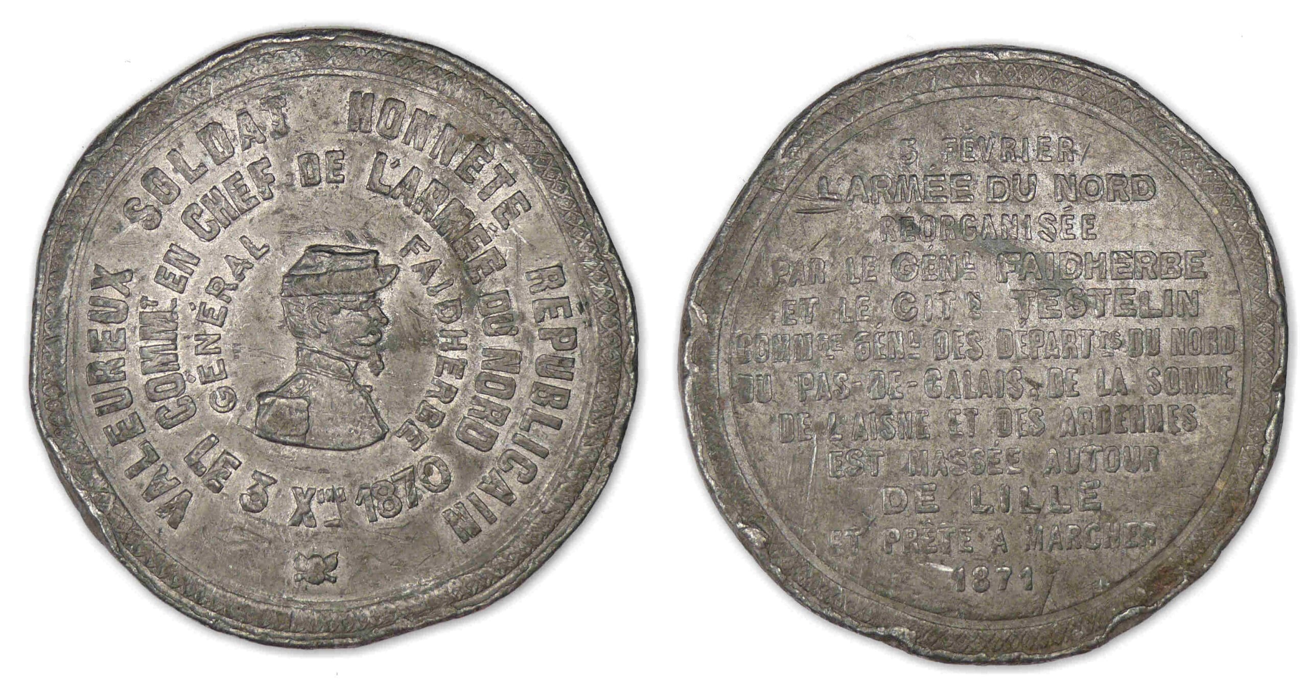 Lille - Médaille en étain 5 février 1871 Lille - Médaille en étain 5 février 1871