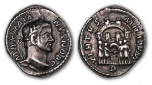 Galère Maximien - Argenteus (293-306, Trèves) Porte de camp.