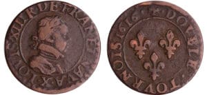 Louis XIII (1610-1643) - Double tournois au buste enfantin et col plat - 1616 X (Amins)