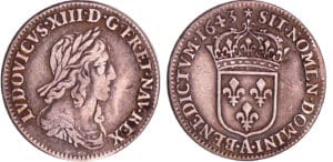 Louis XIII (1610-1643) - 1/12 d'écu du 2ème poinçon de Warin - 1643 A (Paris), Rose