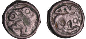 Rèmes - Potin au guerrier courant et à l'élan (60-40 av. J.-C.)