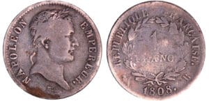 Napoléon 1er (1804-1814) - 1 franc revers république 1808 B (Rouen)