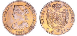 Espagne - Isabel II - 4 escudos 1868 (Madrid) faux en platine