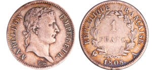 Napoléon 1er (1804-1814) - 1 franc revers république 1808 A (Paris)