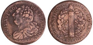 Constitution (1791-1792) - 2 sols au faisceau type FRANCOIS 1793 N (Montpellier)