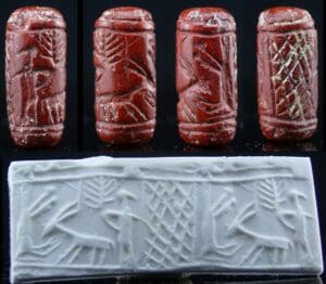 Proche Orient - Hittite - Sceau cylindre en jaspe rouge (champ croisillonné) - 1800 / 1500 av. J.-C.