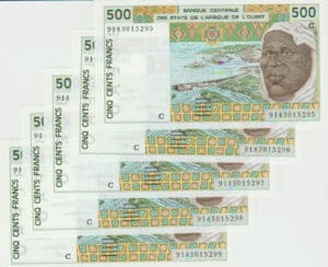 Etats d'Afrique de l'ouest - Lot de 5 billet de 500 francs 1992