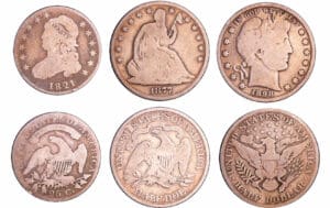 Etats-Unis - 25 cent "Capped bust" 1821, half dollar "Liberty seated" 1877, half dollar "Barber" 1898