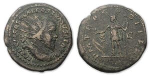 Postume - Double sesterce (261, Cologne) Postume en habit militaire