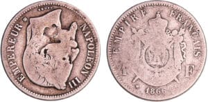 France - Napoléon III (1852-1870) - 1 franc tête laurée 1868 A (Paris), gravée d'un coq