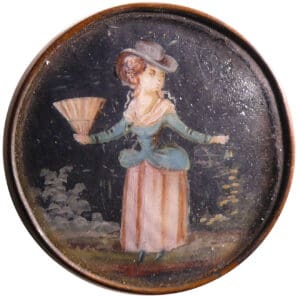 Bouton en verre et laiton - Peinture miniature de femme - 18ème siècle