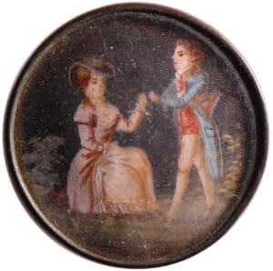 Bouton en verre et laiton - Peinture miniature d'un couple - 18ème siècle