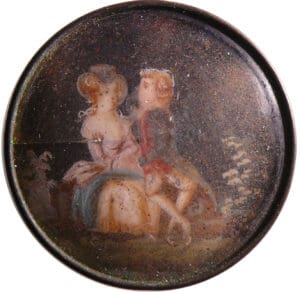 Bouton en verre et laiton - Peinture miniature d'un couple - 18ème siècle