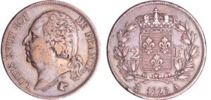 France - Louis XVIII (1815-1824) - 2 francs au buste nu 1823 A (Paris)