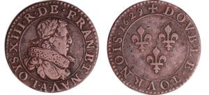 France - Louis XIII (1610-1643) - Double tournois au buste juvénile et col fraisé - 1629 A (Paris)